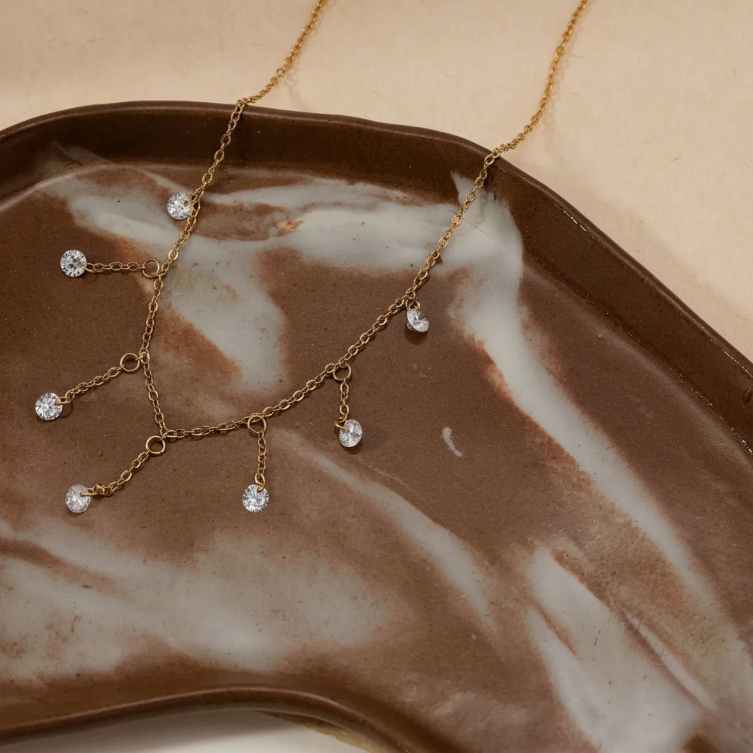 Gold Crystal Fringe Drop Necklace - Image 4
