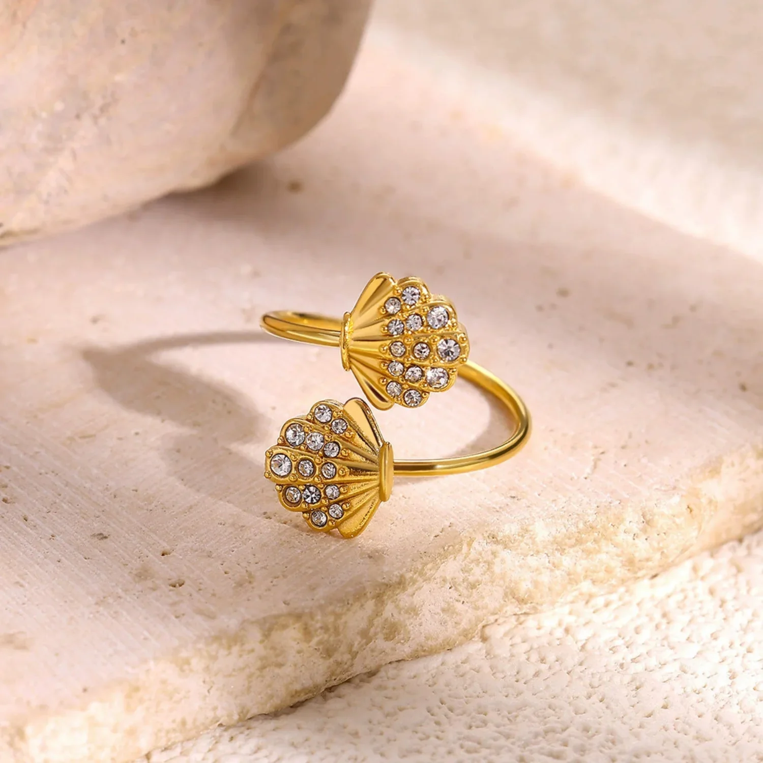 Gold Crystal Shell Wrap Ring