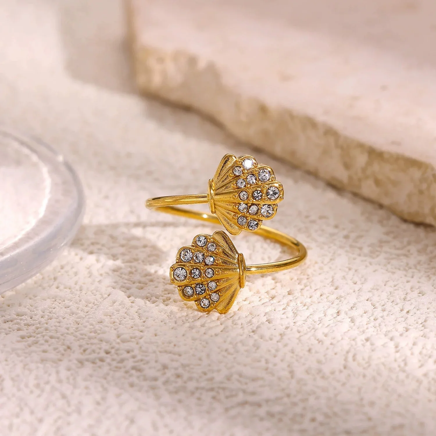 Gold Crystal Shell Wrap Ring - Image 2