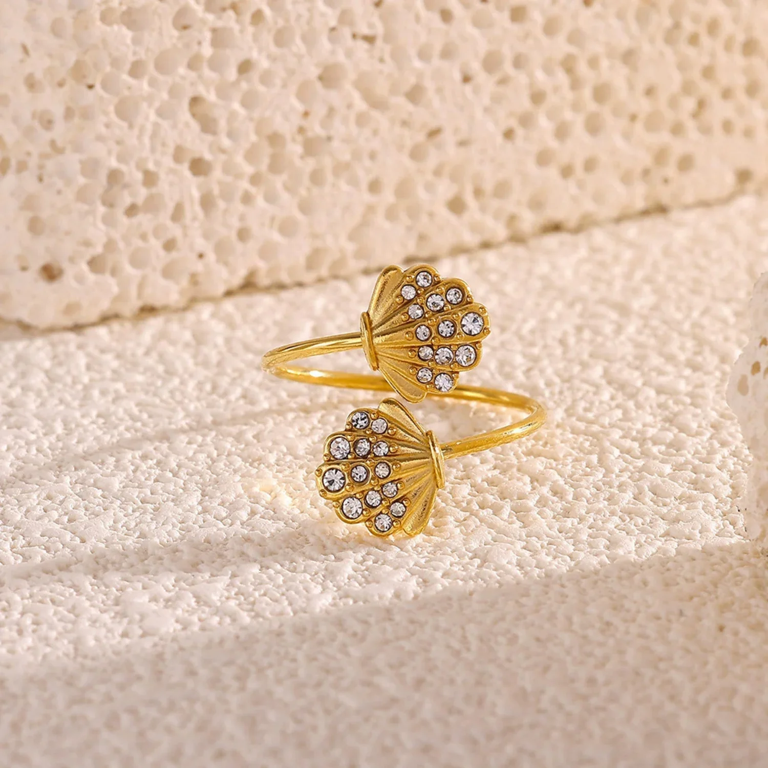 Gold Crystal Shell Wrap Ring - Image 3
