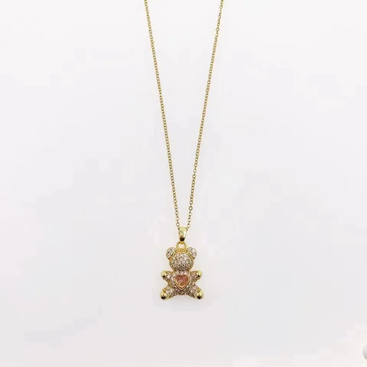 Gold Crystal Teddy Bear Necklace