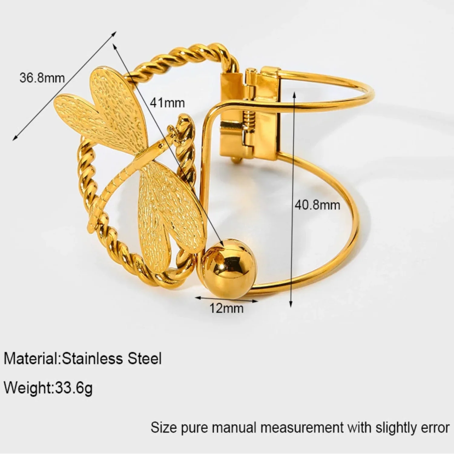 Gold Dragonfly Twisted Cuff Bangle - Image 2