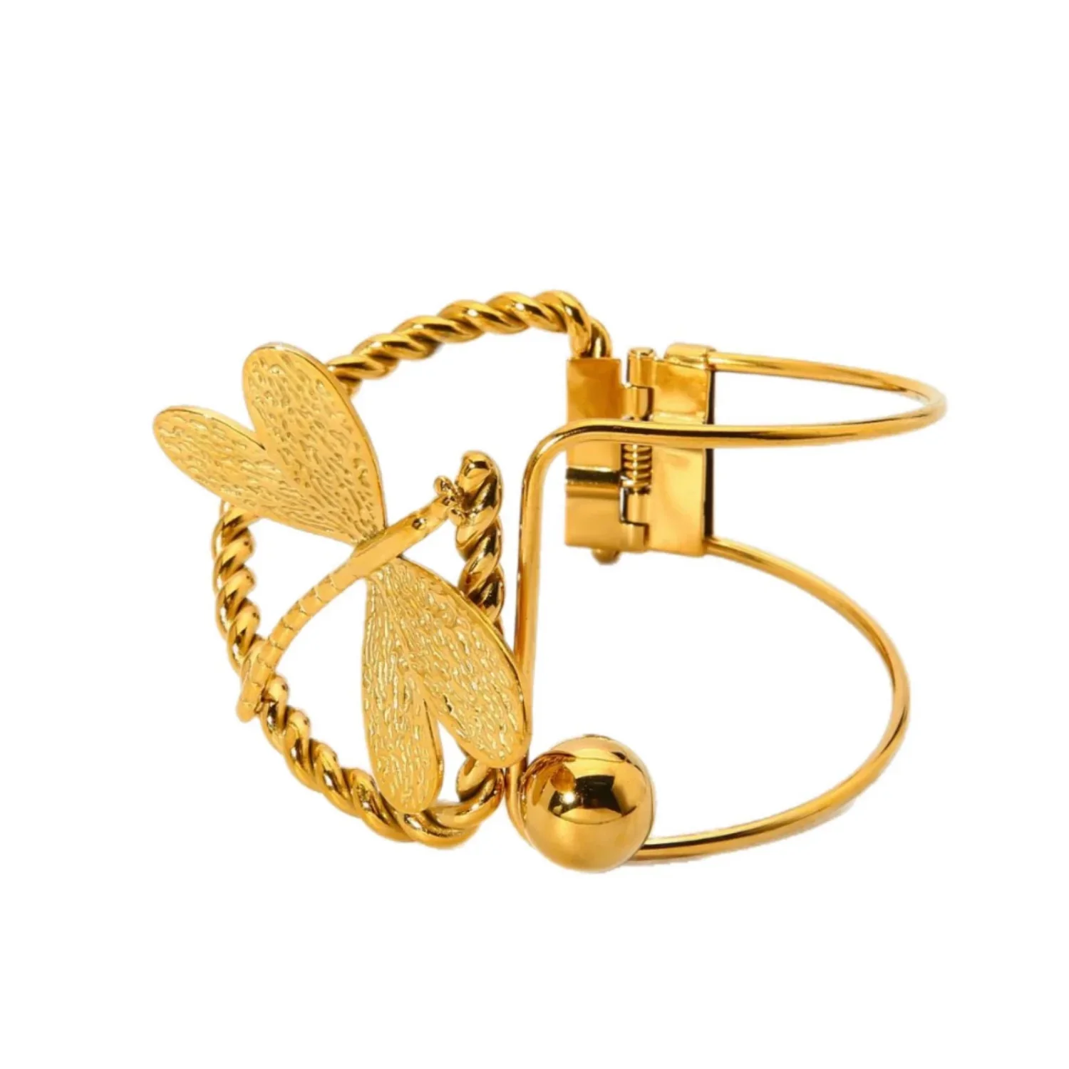 Gold Dragonfly Twisted Cuff Bangle - Image 3