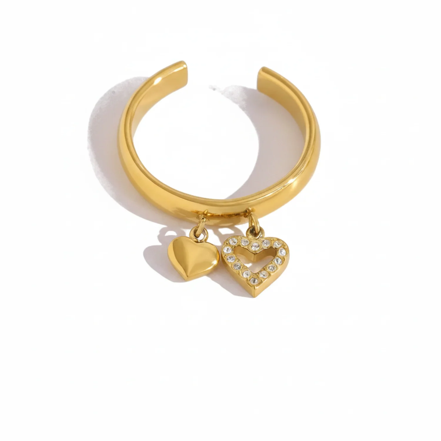 Gold Dual Heart Charm Ring - Image 2