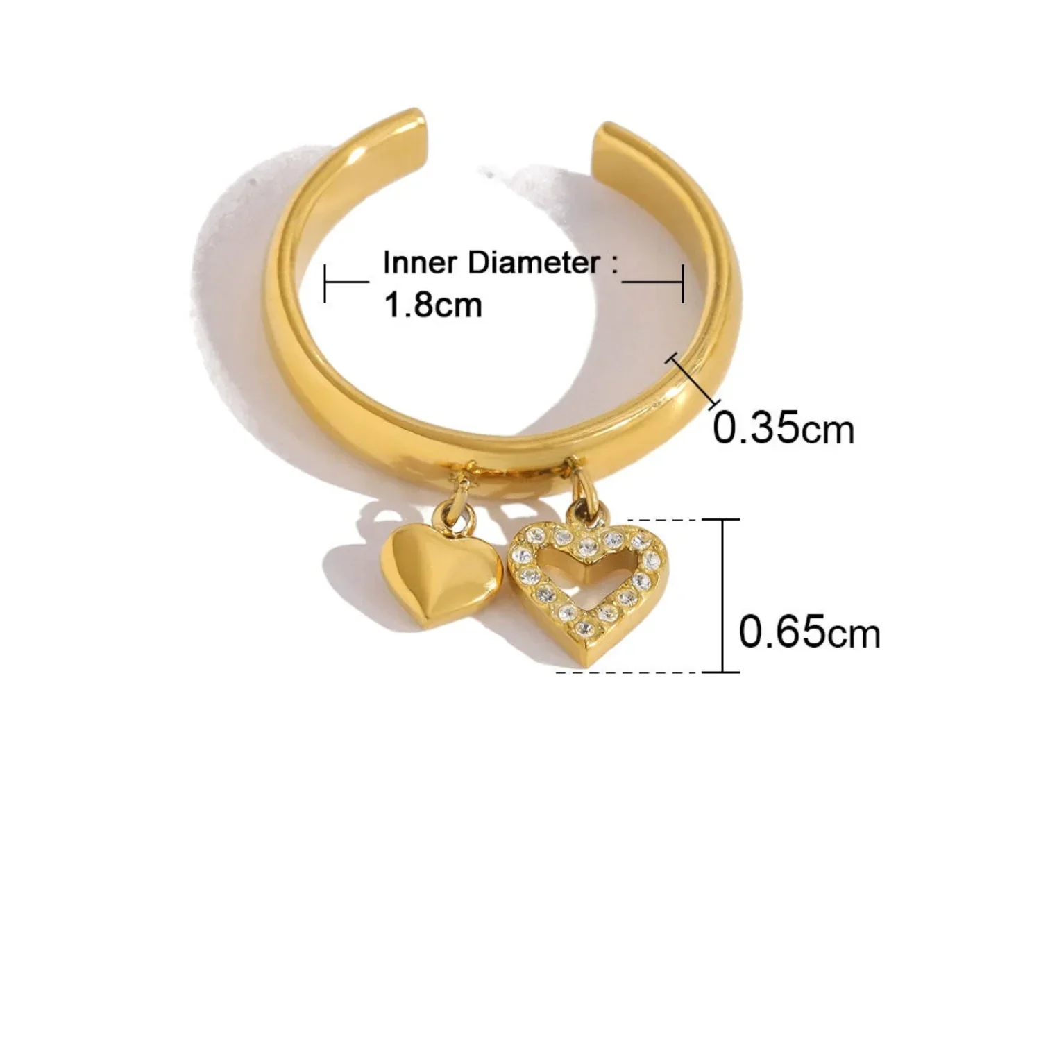 Gold Dual Heart Charm Ring - Image 3