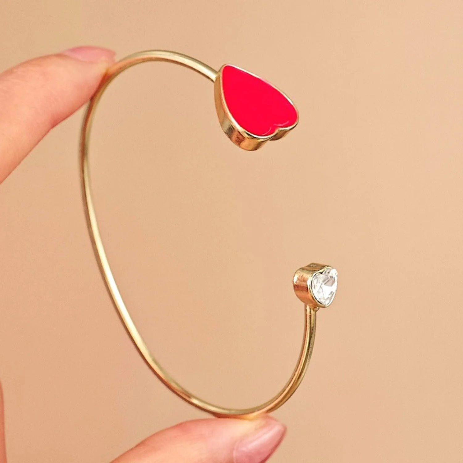 Gold Dual Heart Open Bangle - Image 2