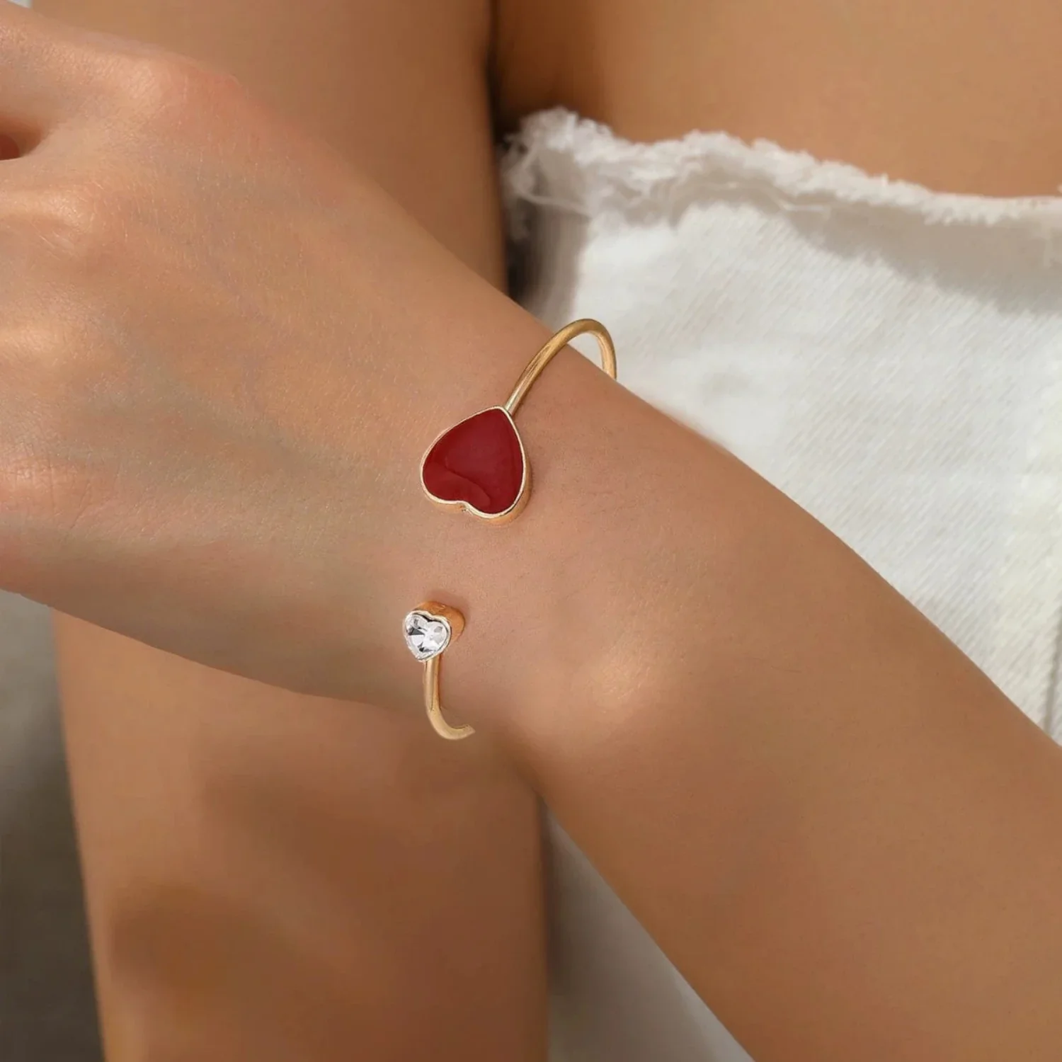 Gold Dual Heart Open Bangle - Image 4