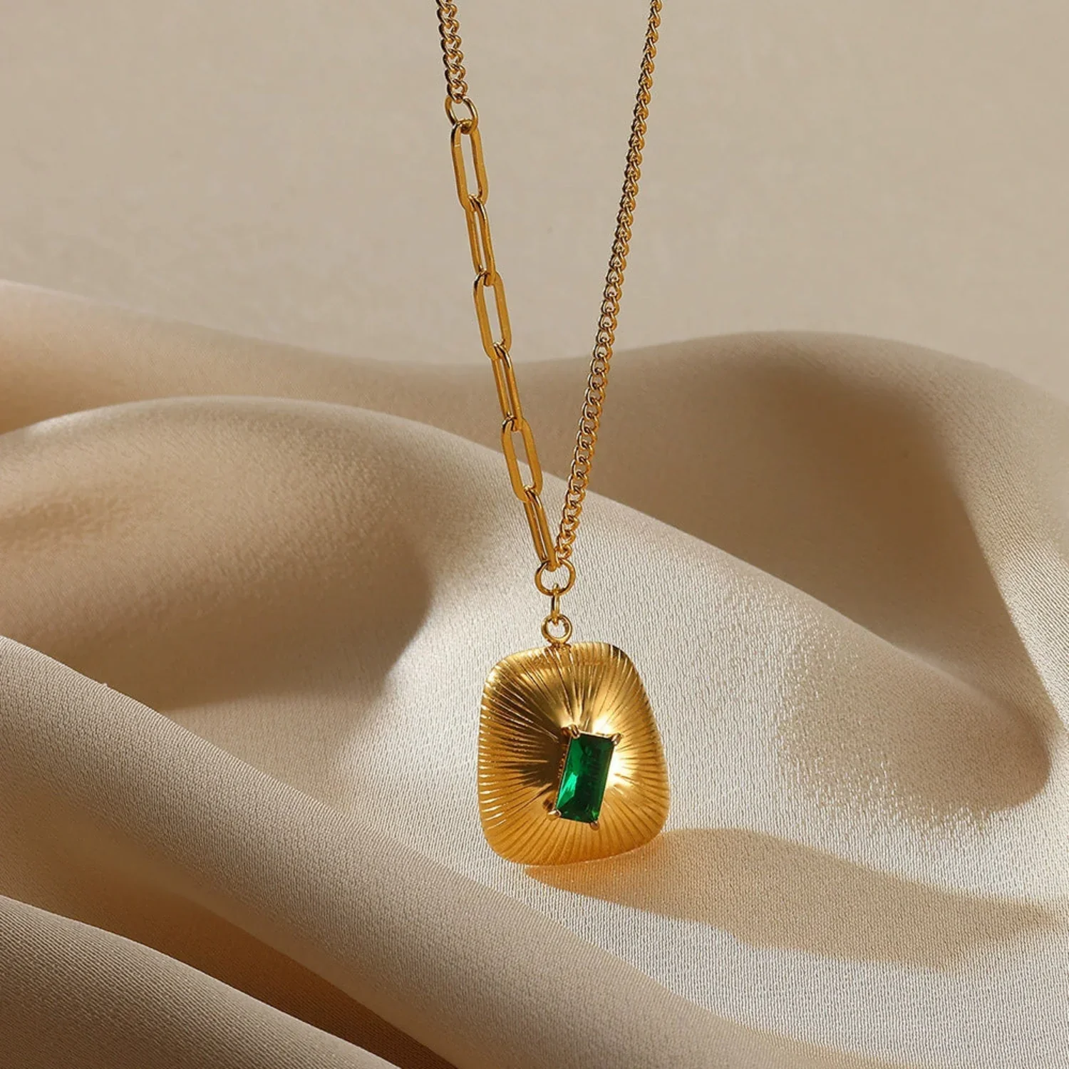 Gold Emerald Shield Necklace - Image 2