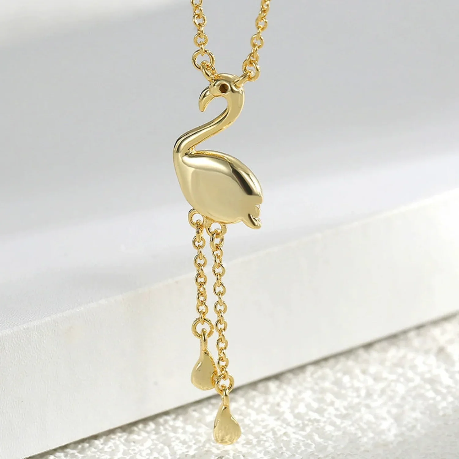 Gold Flamingo Tassel Pendant Necklace - Image 3