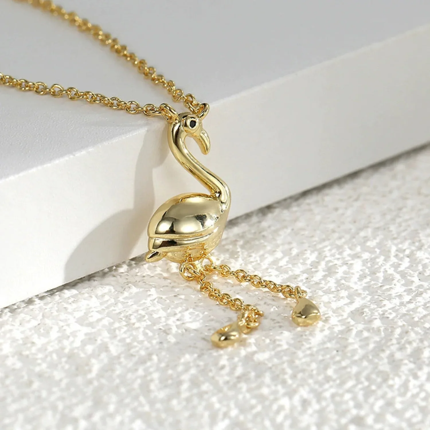 Gold Flamingo Tassel Pendant Necklace - Image 4