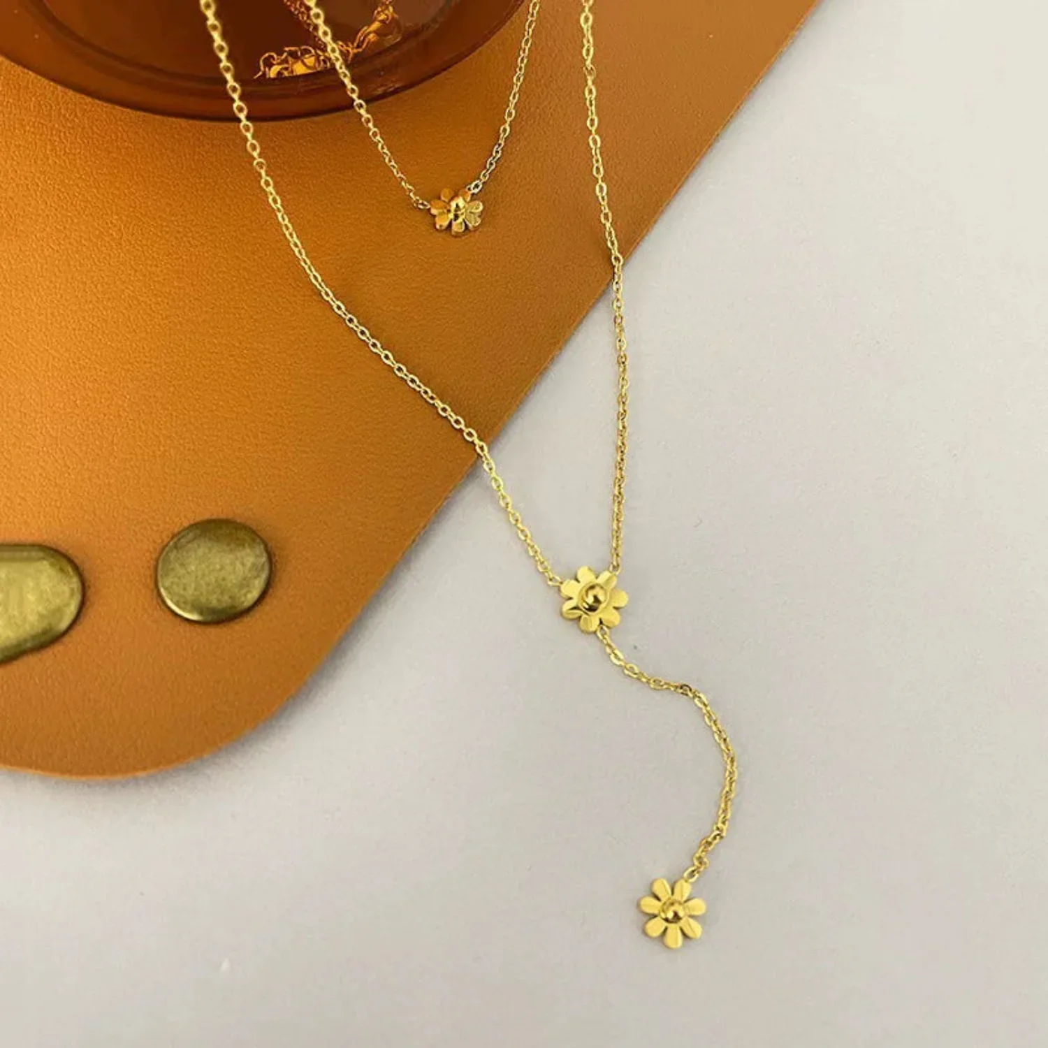 Gold Flower Layered Necklace - Image 2