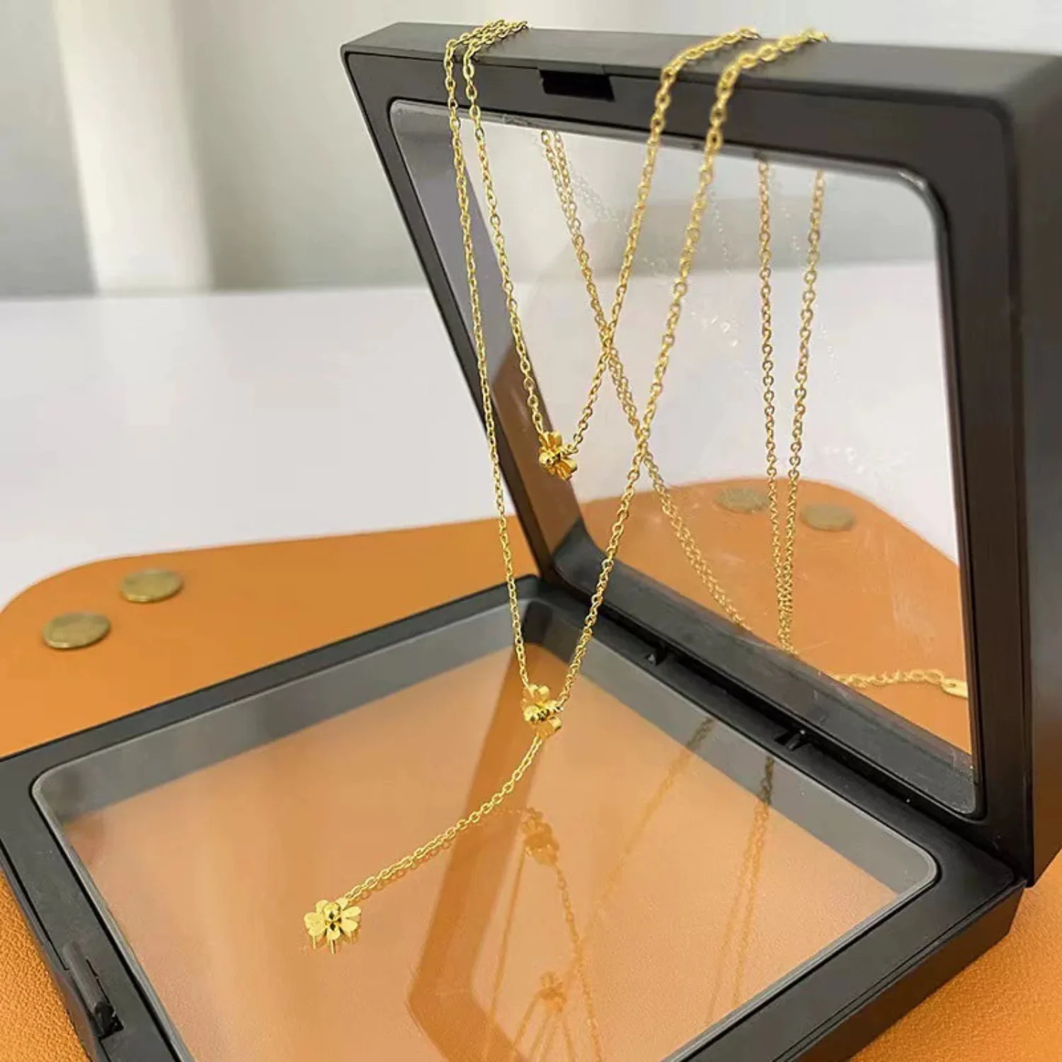 Gold Flower Layered Necklace - Image 3