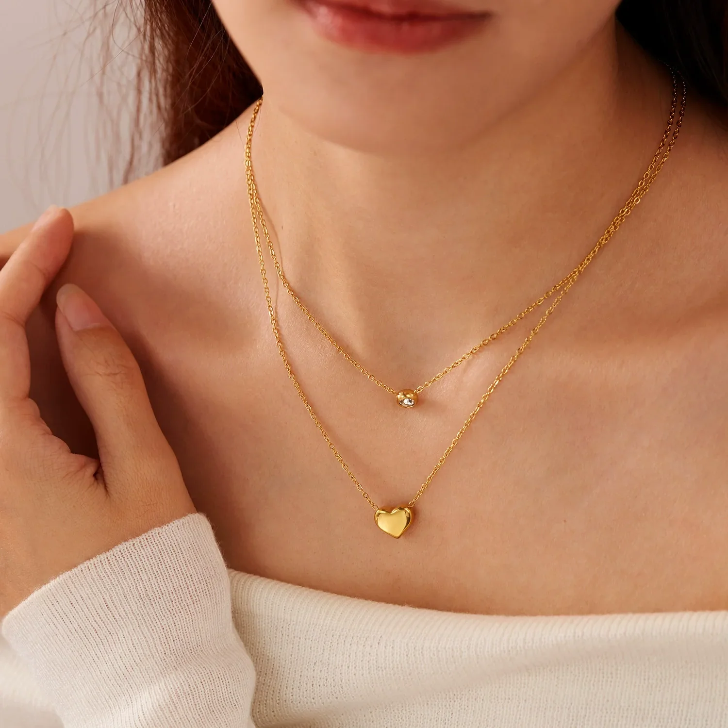Gold Heart Layered Necklace - Image 2