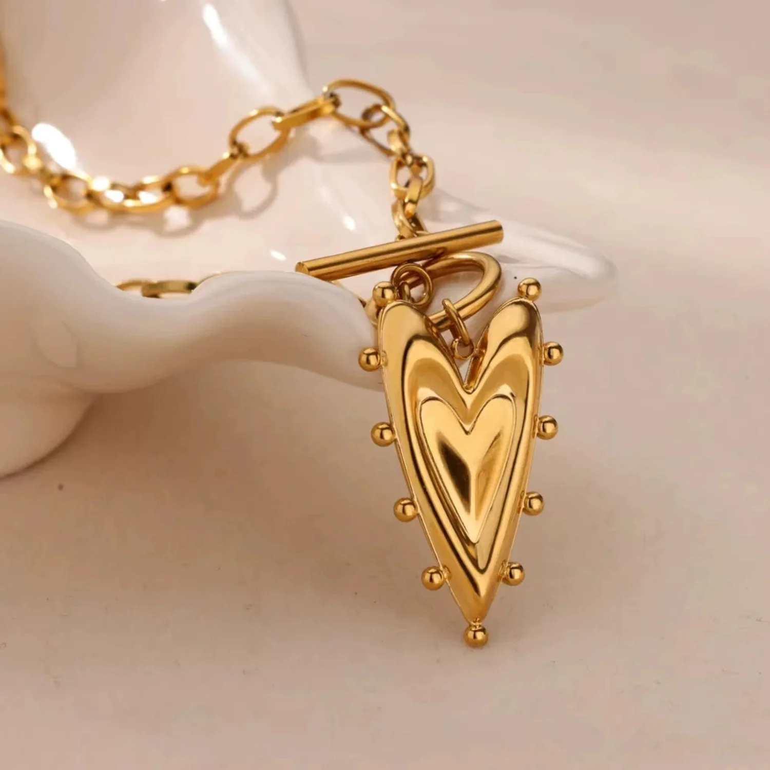Gold Heart Toggle Necklace - Image 3