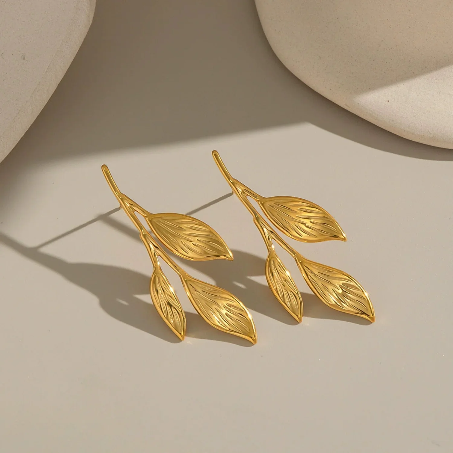 Gold Laurel Branch Stud Earrings - Image 3