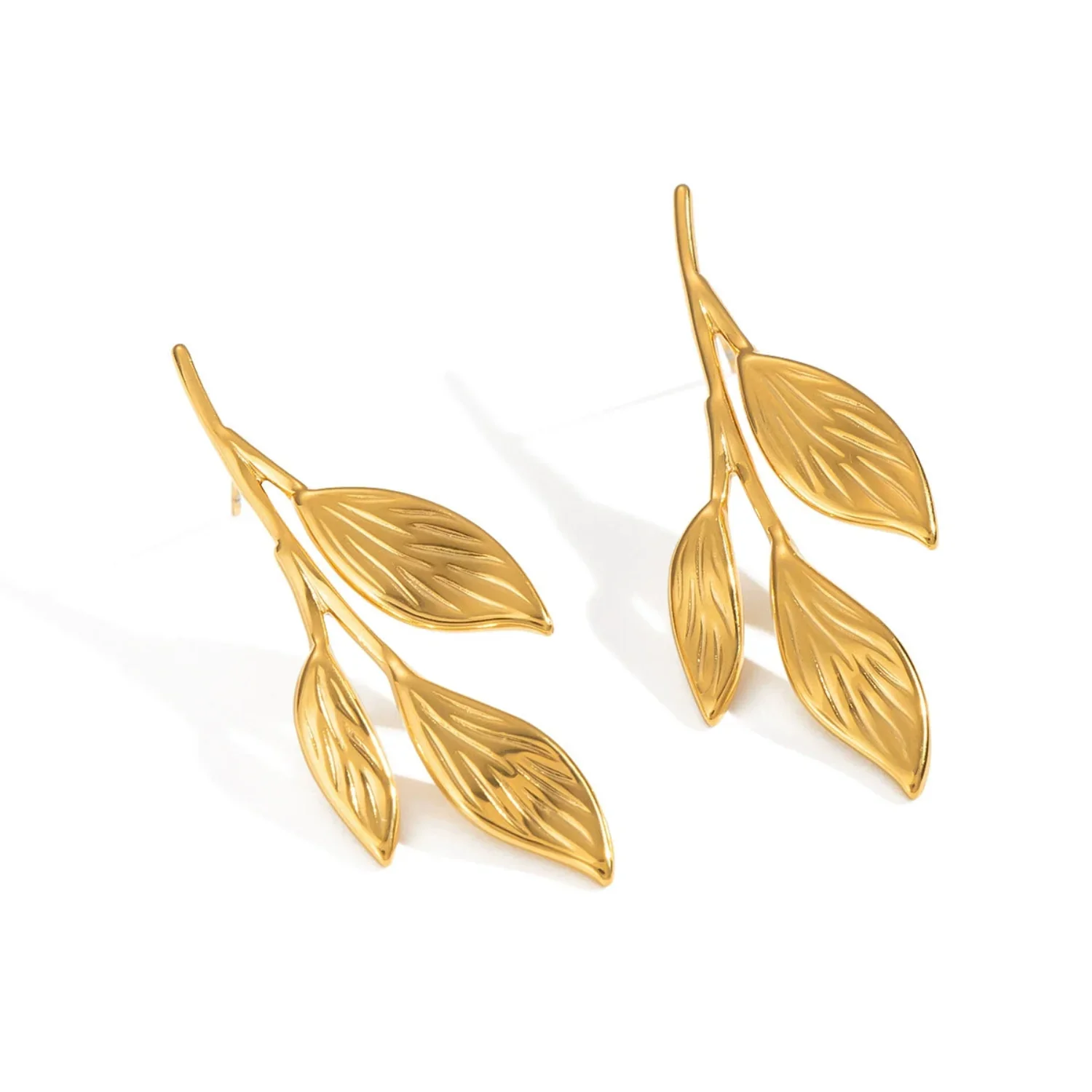Gold Laurel Branch Stud Earrings - Image 4