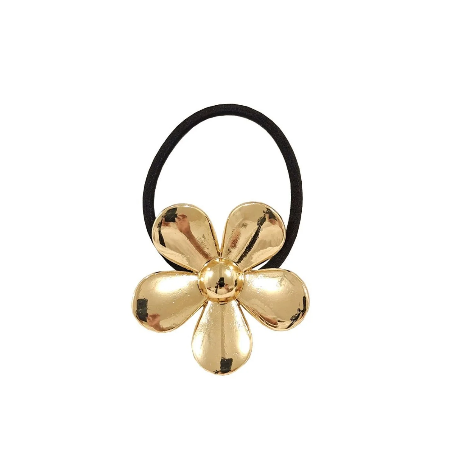 Gold Metallic Flower Hair Tie - Image 2