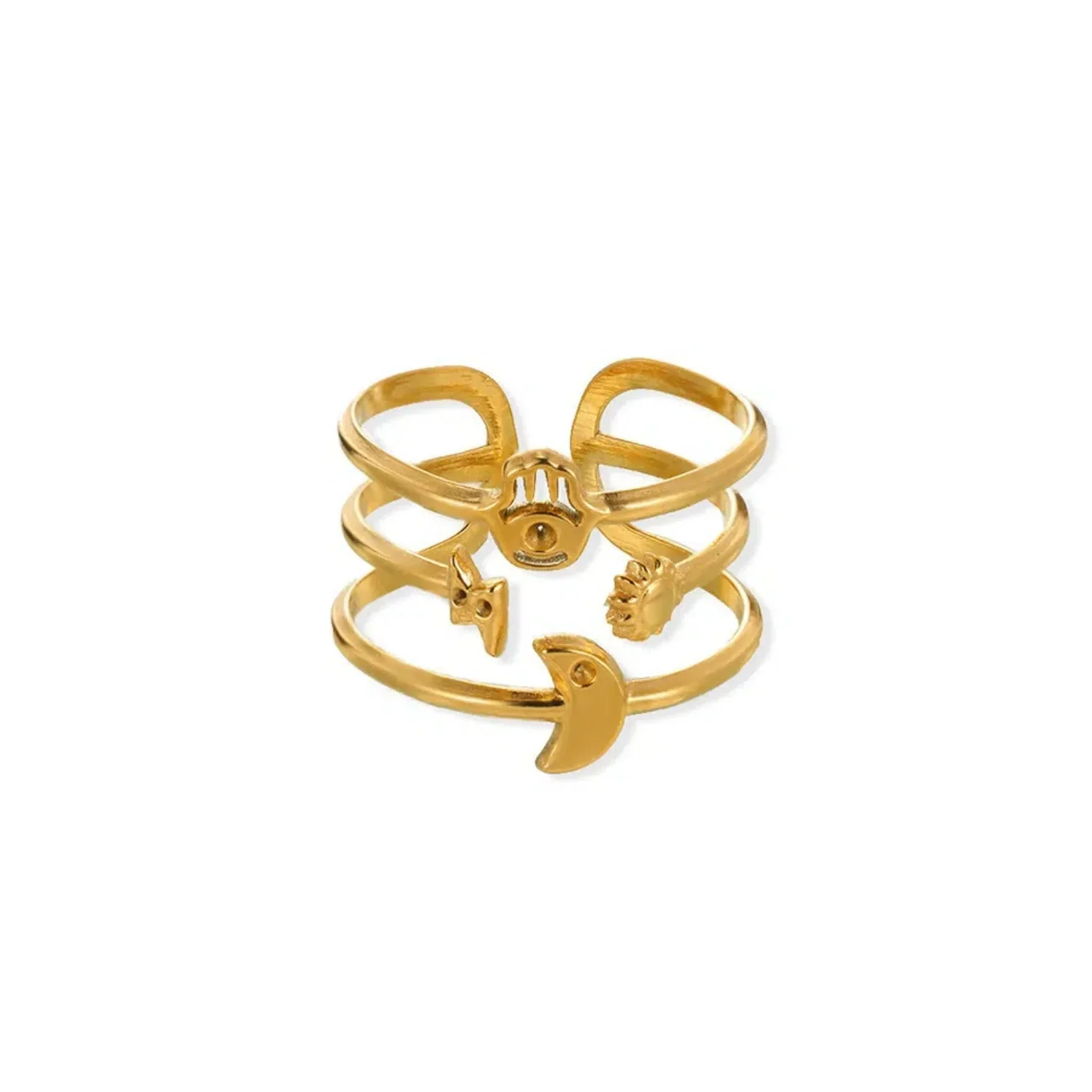 Gold Multi-Symbol Triple Band Ring