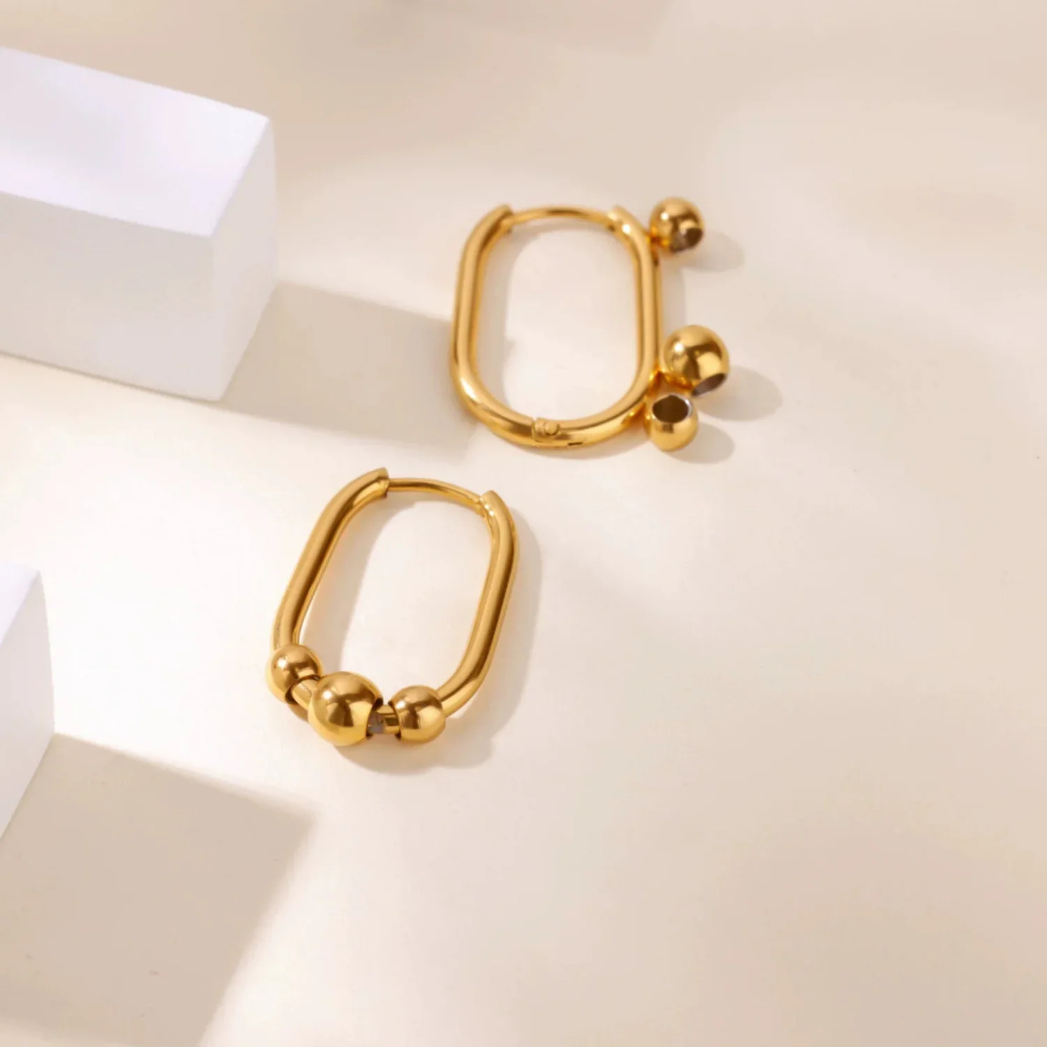 Gold Oval Beaded Huggie Earrings