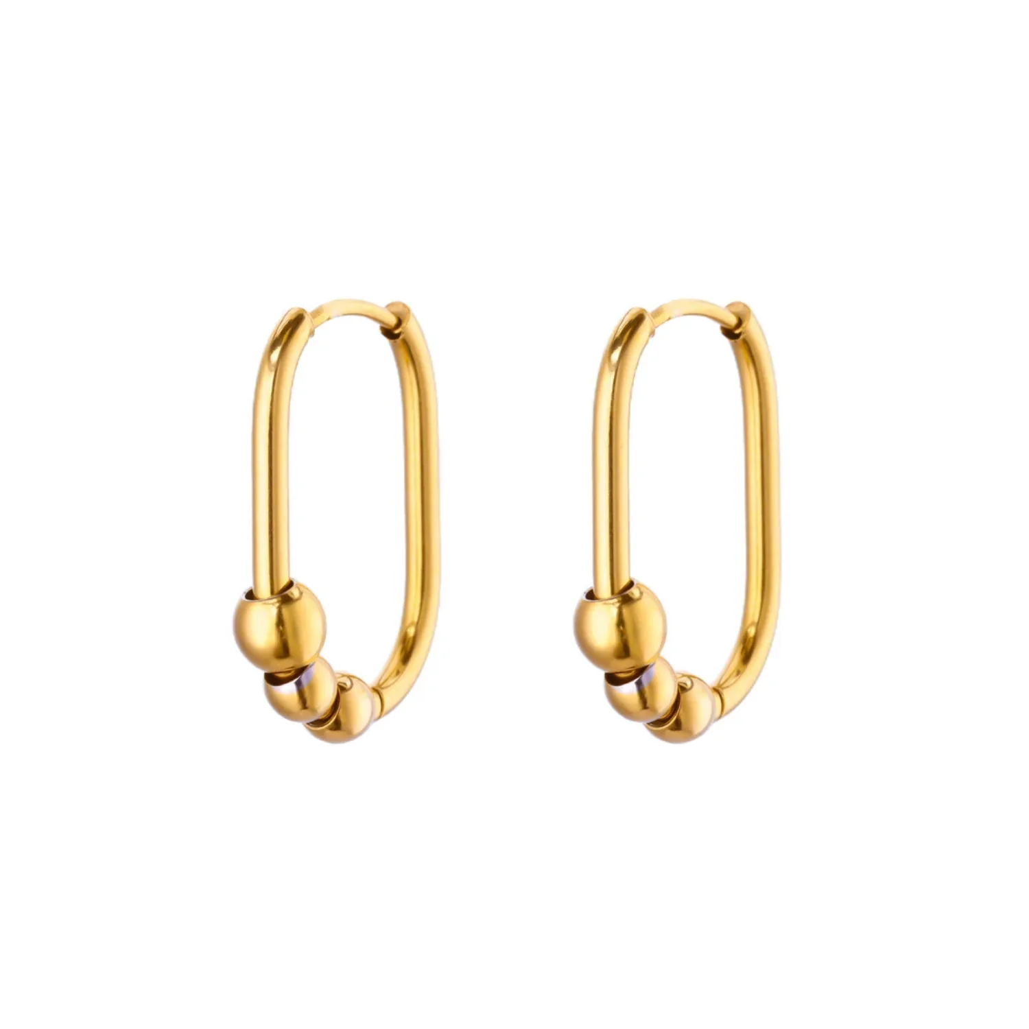 Gold Oval Beaded Huggie Earrings - Image 3