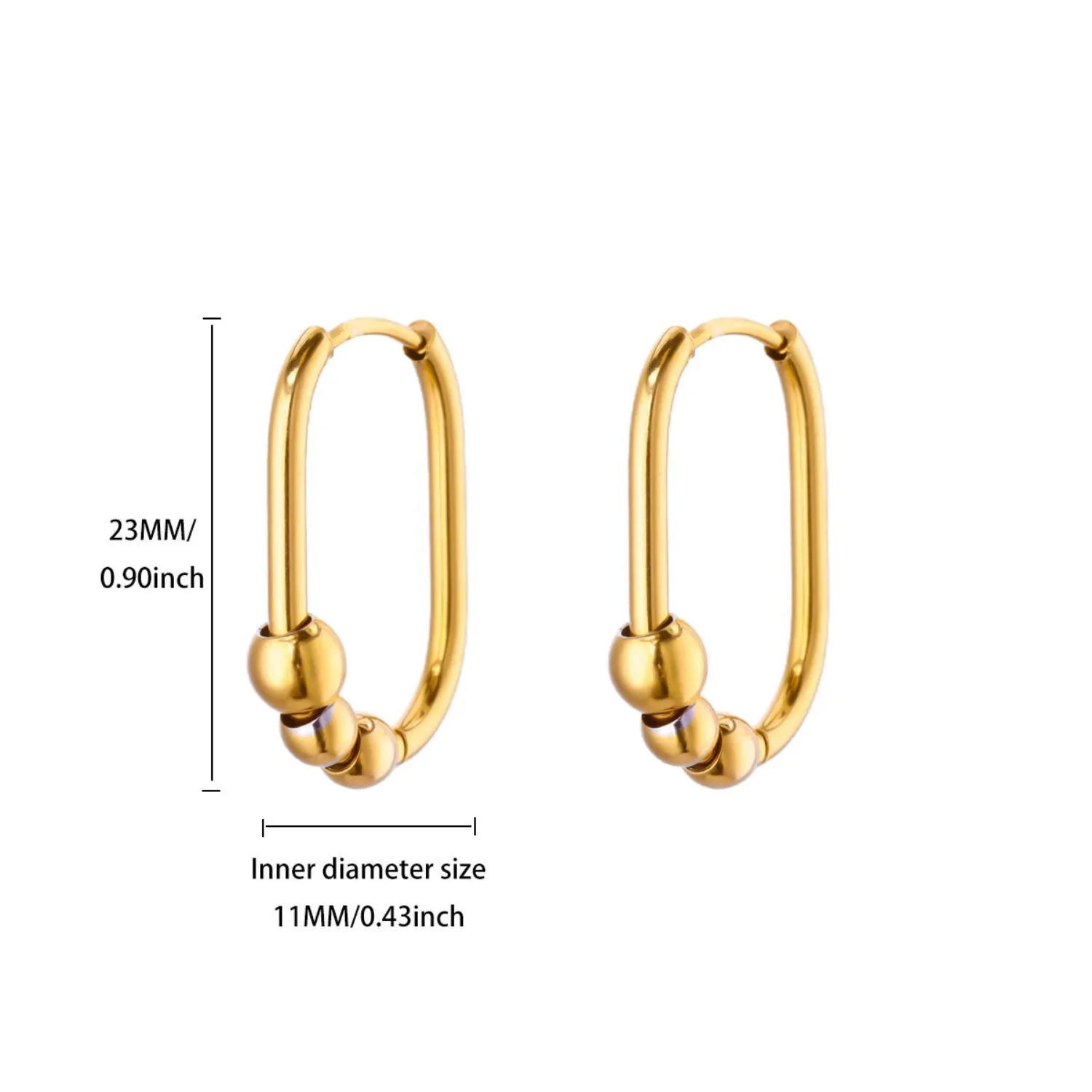 Gold Oval Beaded Huggie Earrings - Image 4