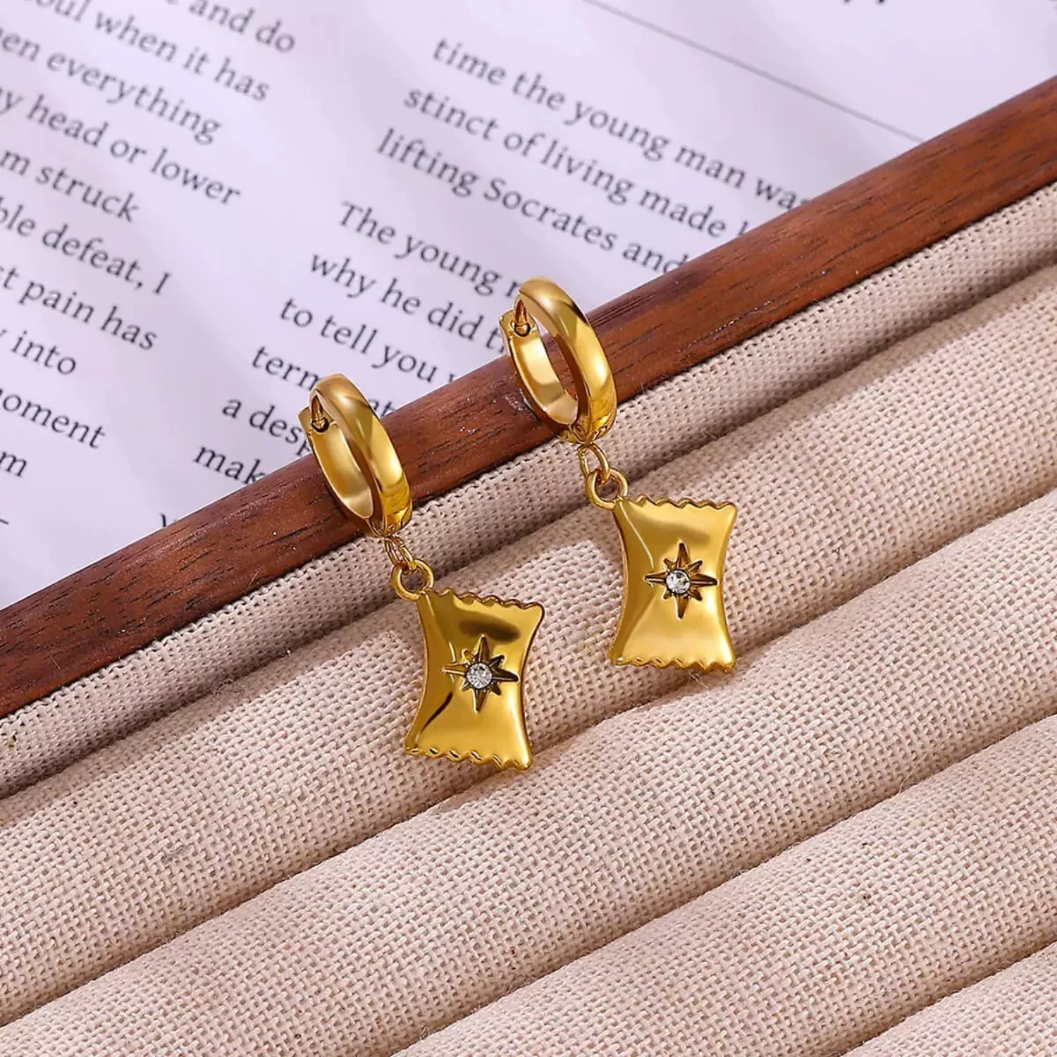 Gold Pillow Huggie Hoop Earrings - Image 2