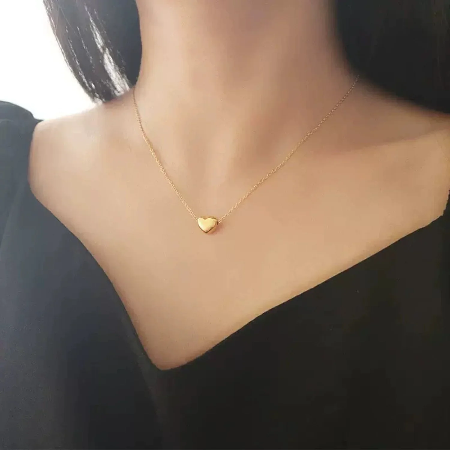 Gold Puffed Heart Necklace - Image 2