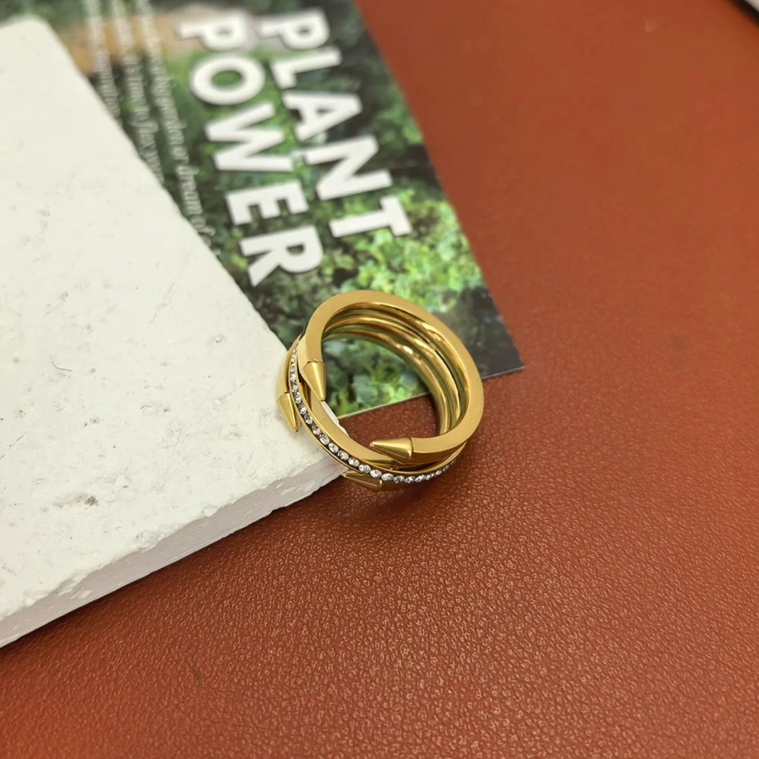Gold Spiked Crystal Triple Ring - Image 2