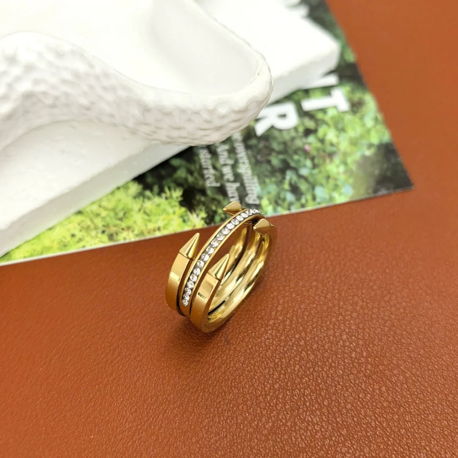 Gold Spiked Crystal Triple Ring - Image 3