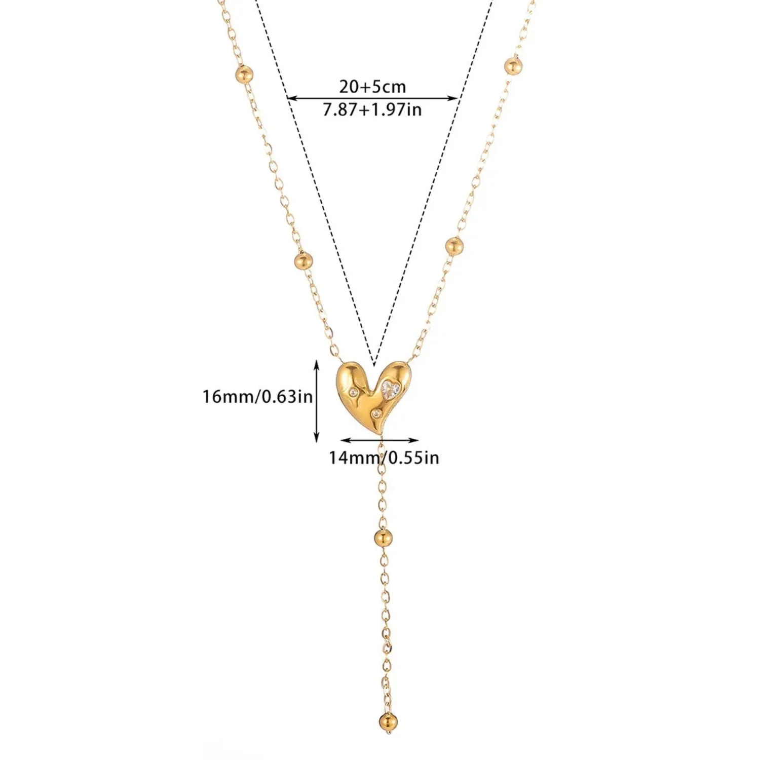 Gold Studded Heart Lariat Necklace - Image 2