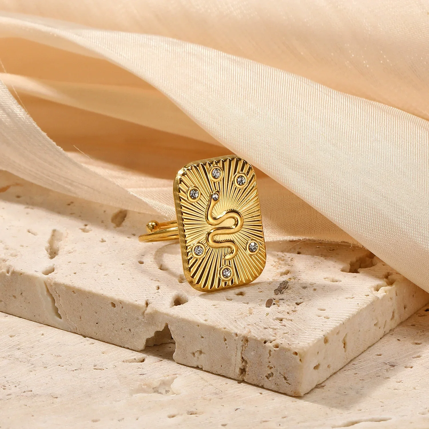 Gold Sunburst Snake Signet Ring - Image 2