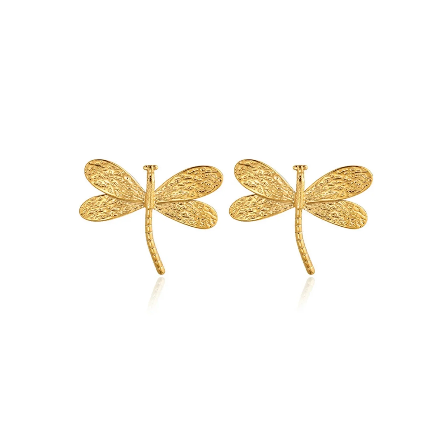 Gold Textured Dragonfly Stud Earrings - Image 4