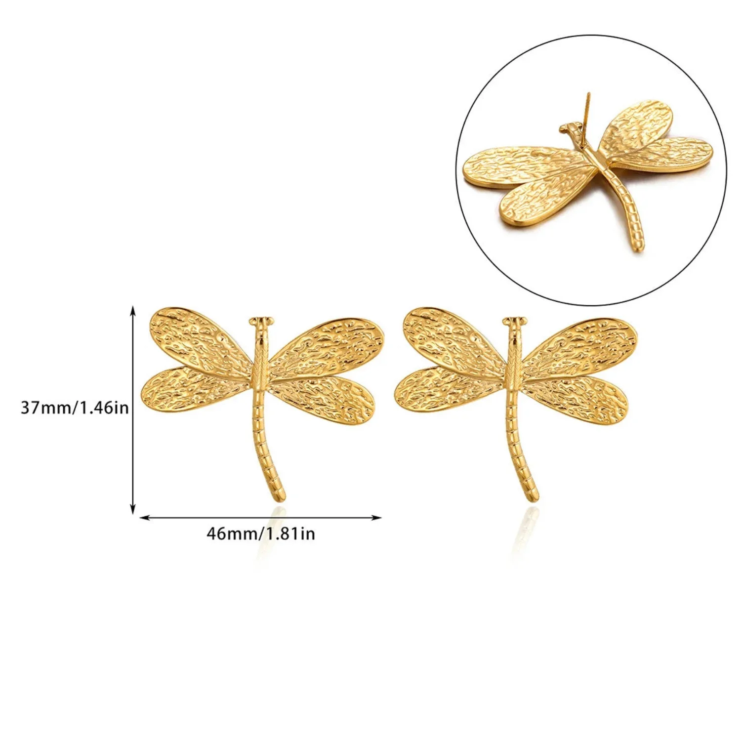 Gold Textured Dragonfly Stud Earrings - Image 5