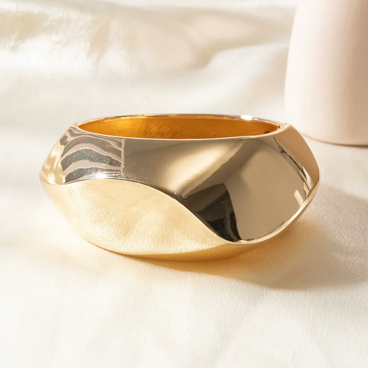 Gold Tone Sculpted Dome Bangle Bracelet