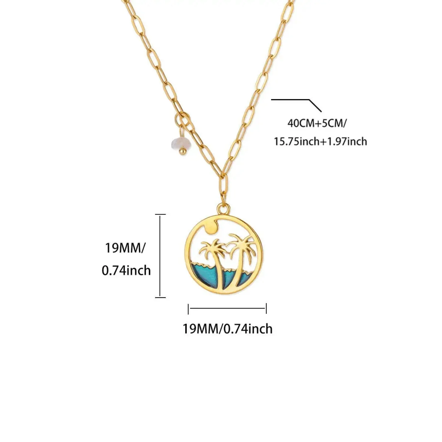 Gold Tropical Circle Paperclip Necklace - Image 2