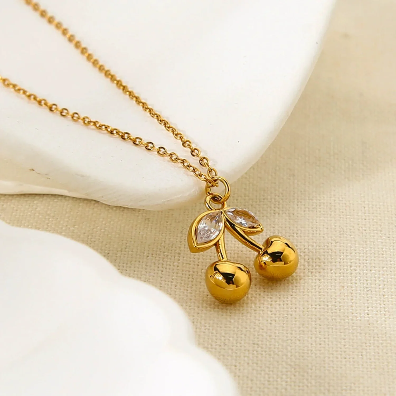 Golden Cherry Gemstone Pendant Necklace - Image 2