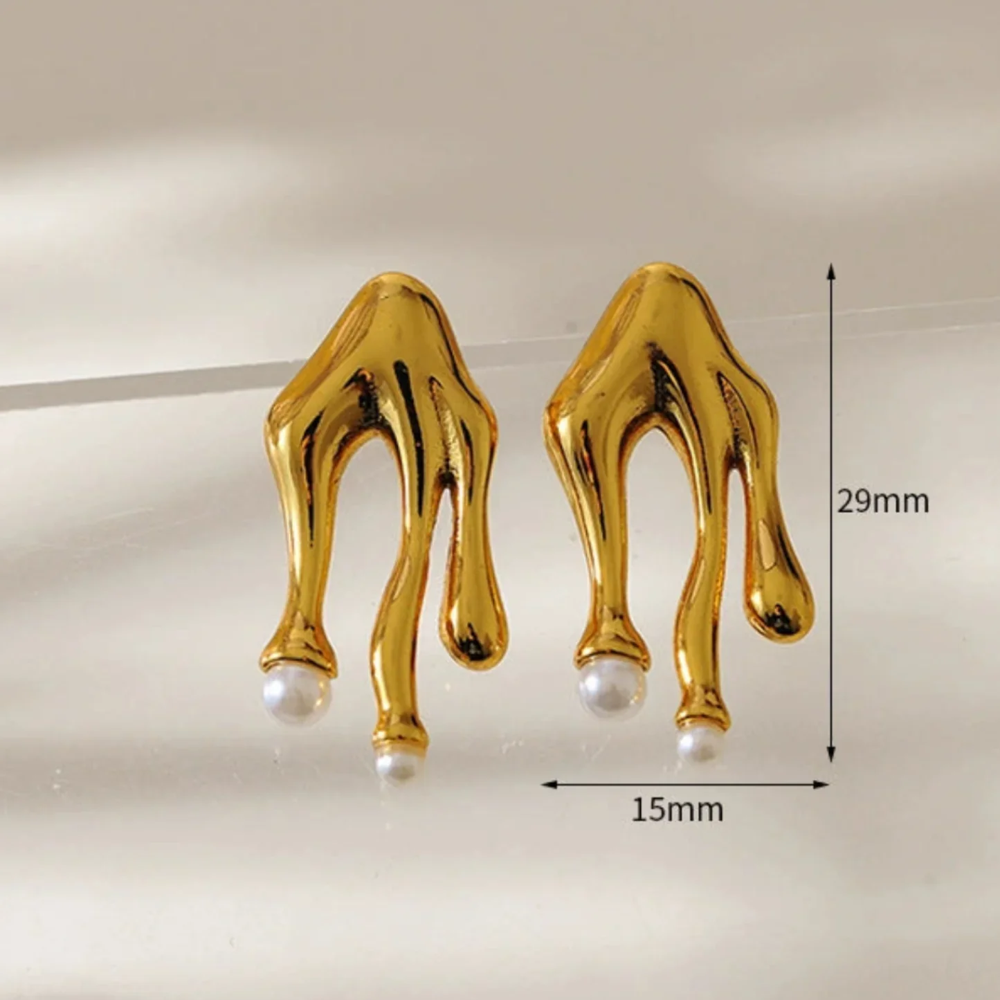 Golden Drop Earrings With Pearls - Image 2