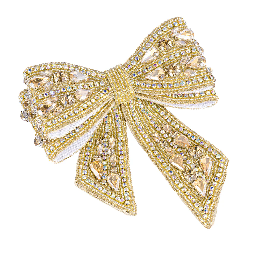 Gold Embellished Crystal Hair Bow Barrette Clip - Image 3