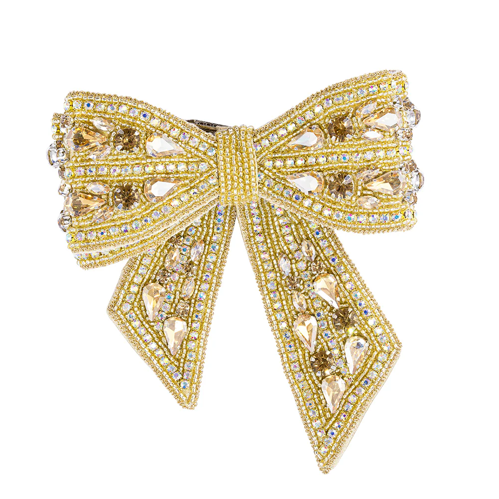 Gold Embellished Crystal Hair Bow Barrette Clip - Image 4