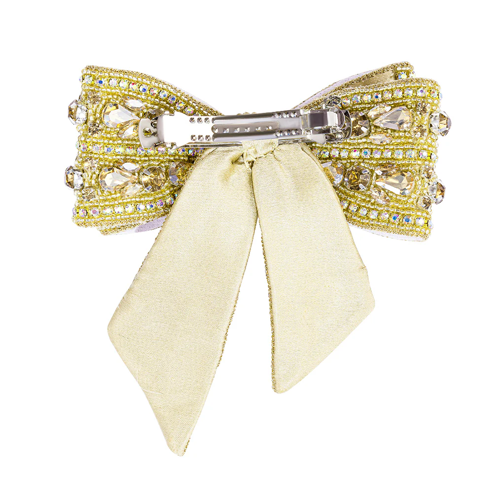 Gold Embellished Crystal Hair Bow Barrette Clip - Image 5