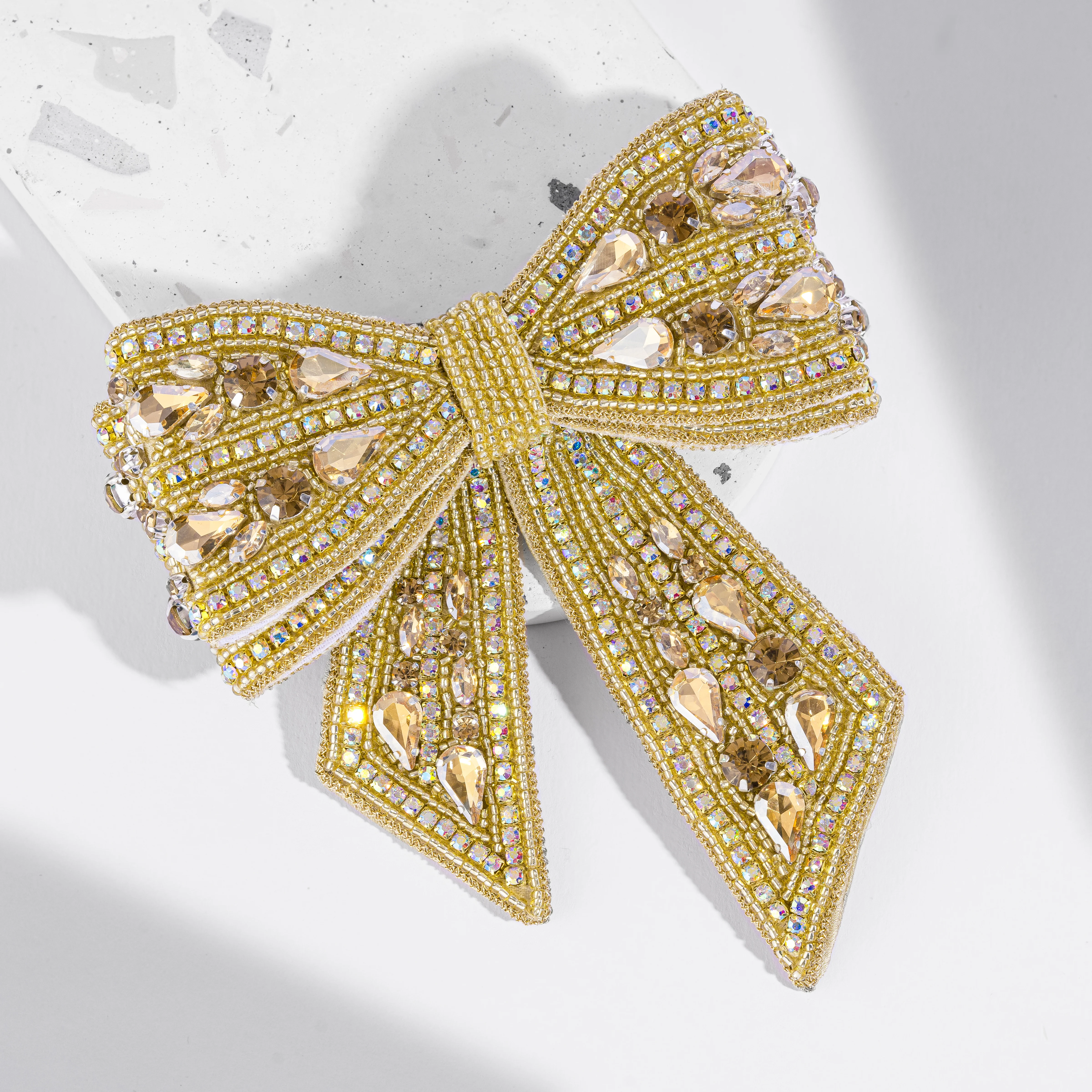 Gold Embellished Crystal Hair Bow Barrette Clip - Image 6