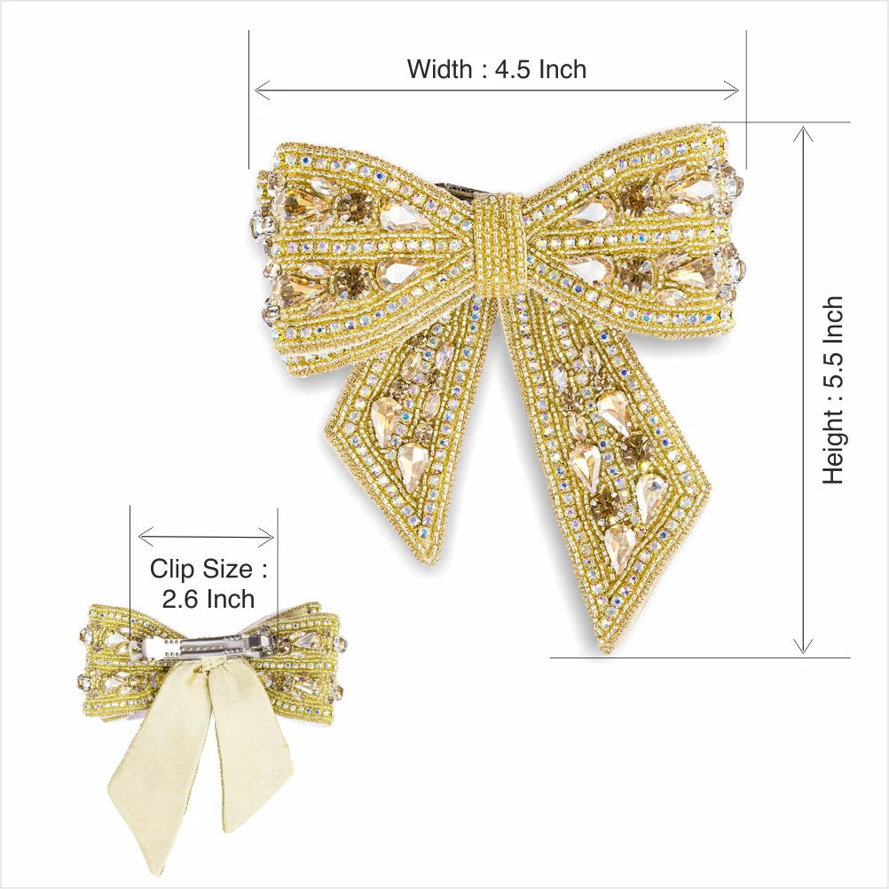 Gold Embellished Crystal Hair Bow Barrette Clip - Image 8
