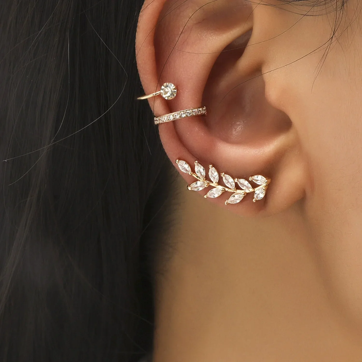 Golden Leaf Cuff Earrings