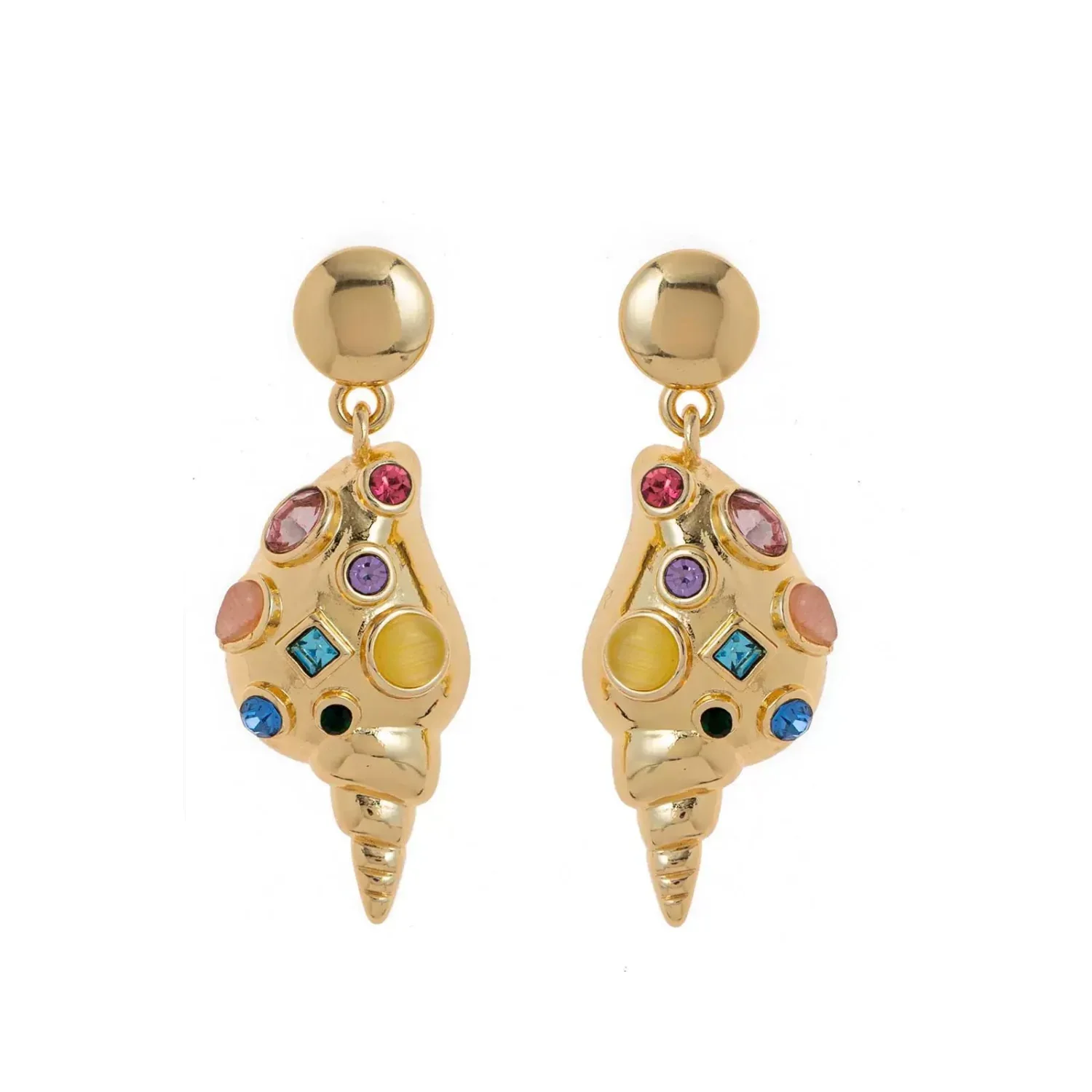 Golden Shell With Crystal Dangling Earrings - Image 2
