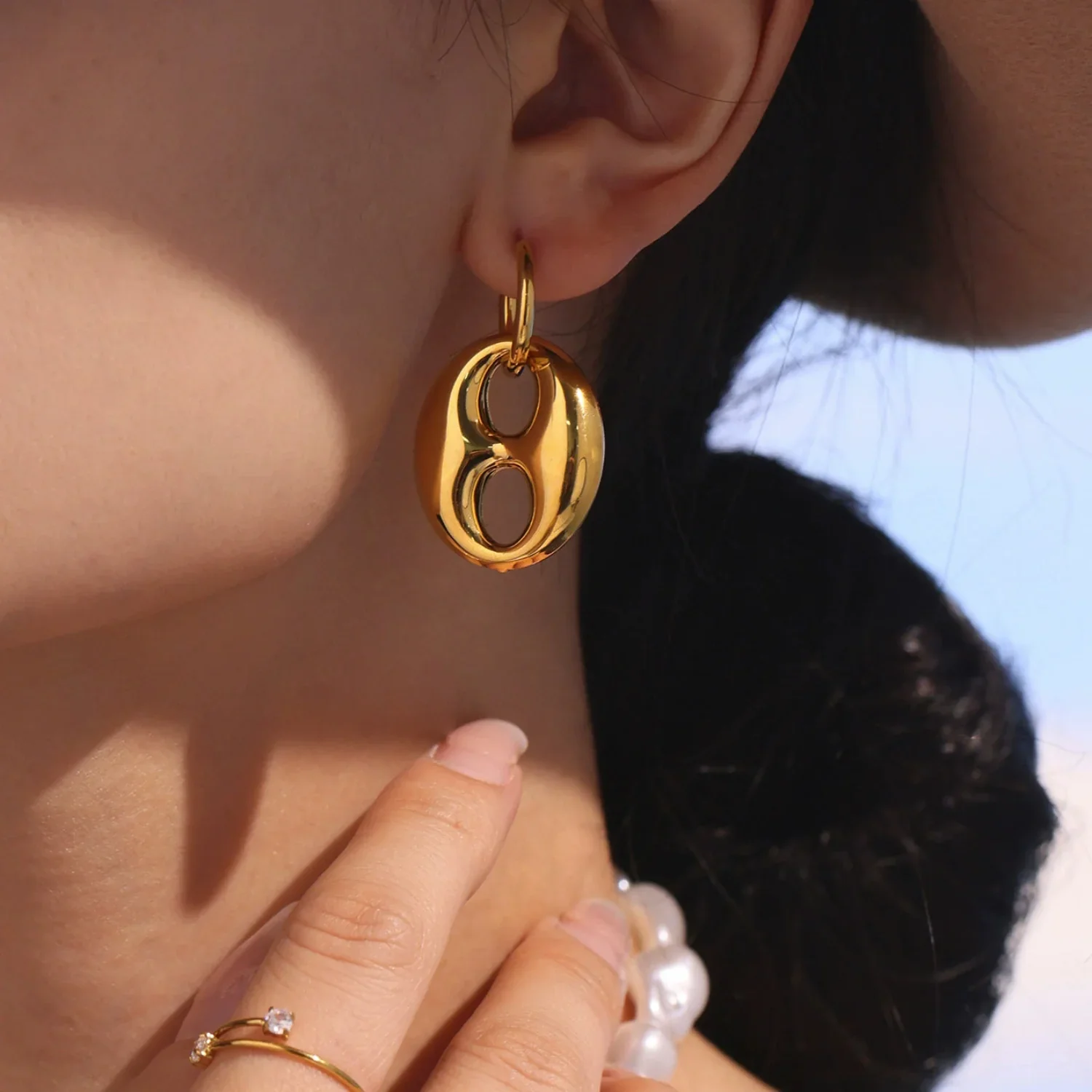 Golden Wholes Hoop Earrings - Image 2