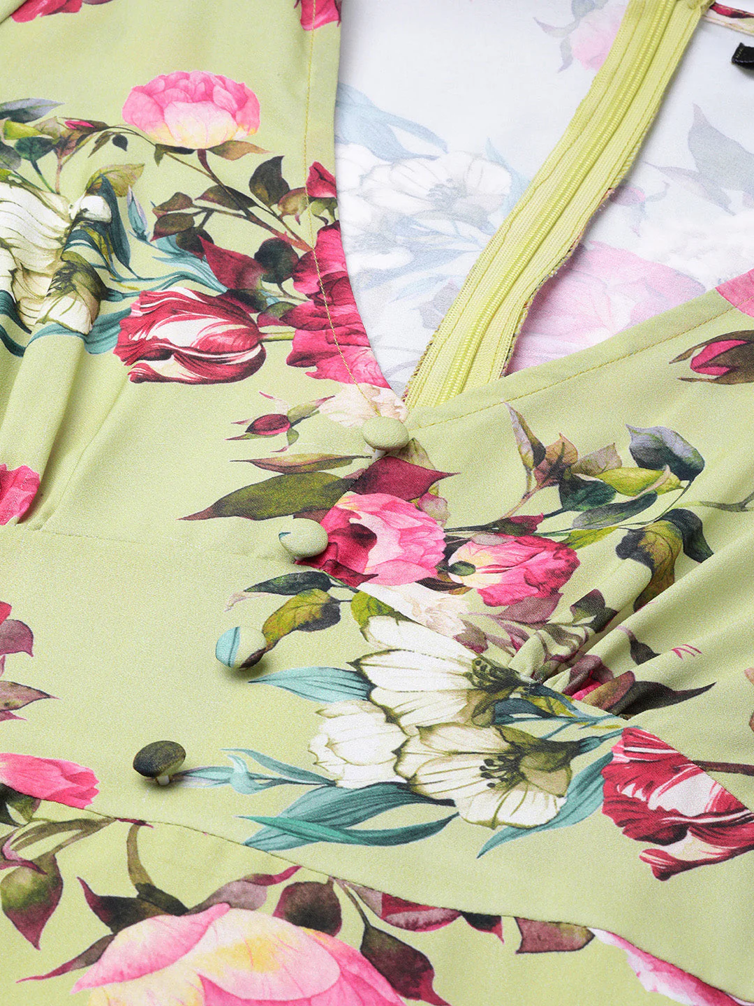 Women Green Floral Flared Maxi Dress - Image 4