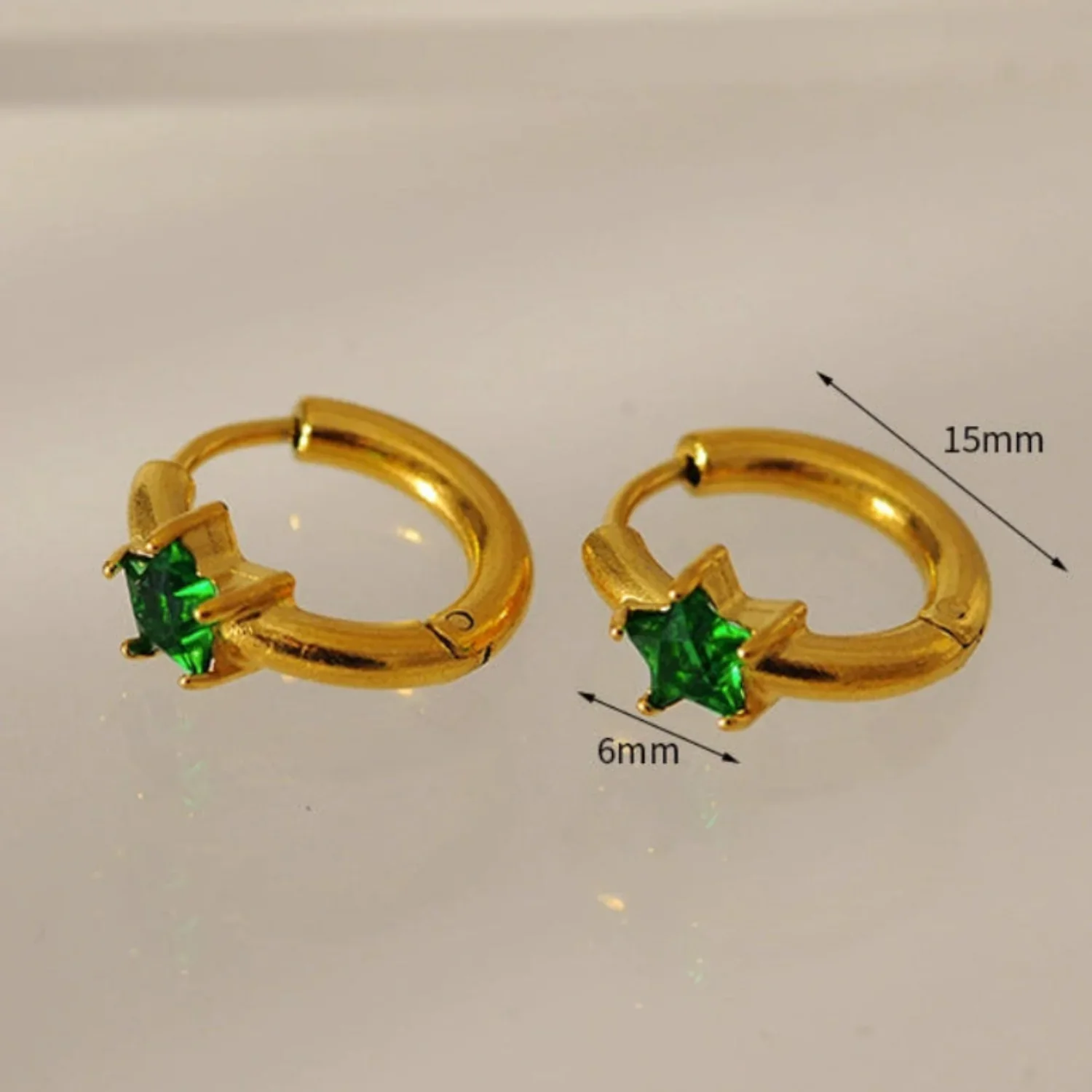 Green Star Hoop Earrings - Image 2