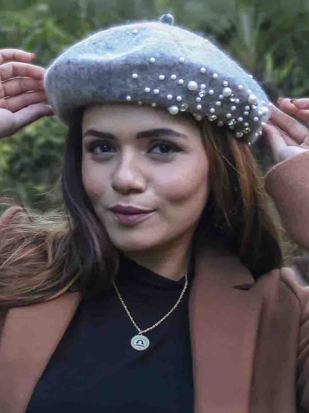 Grey Beret with Pearls & Crystals  - Image 2