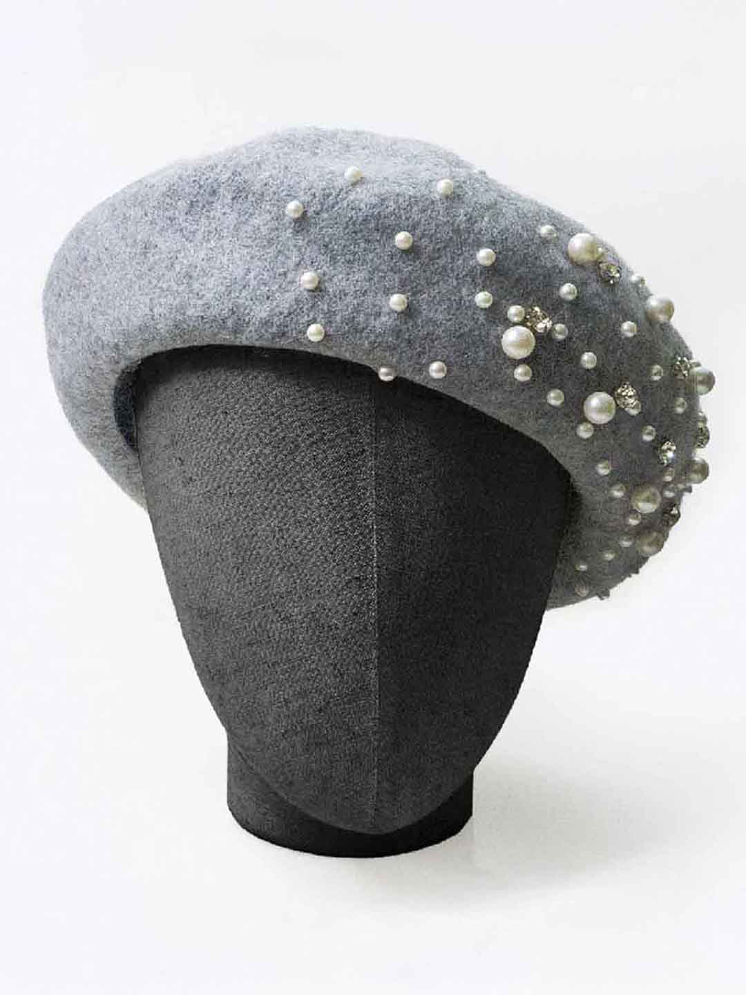 Grey Beret with Pearls & Crystals  - Image 3