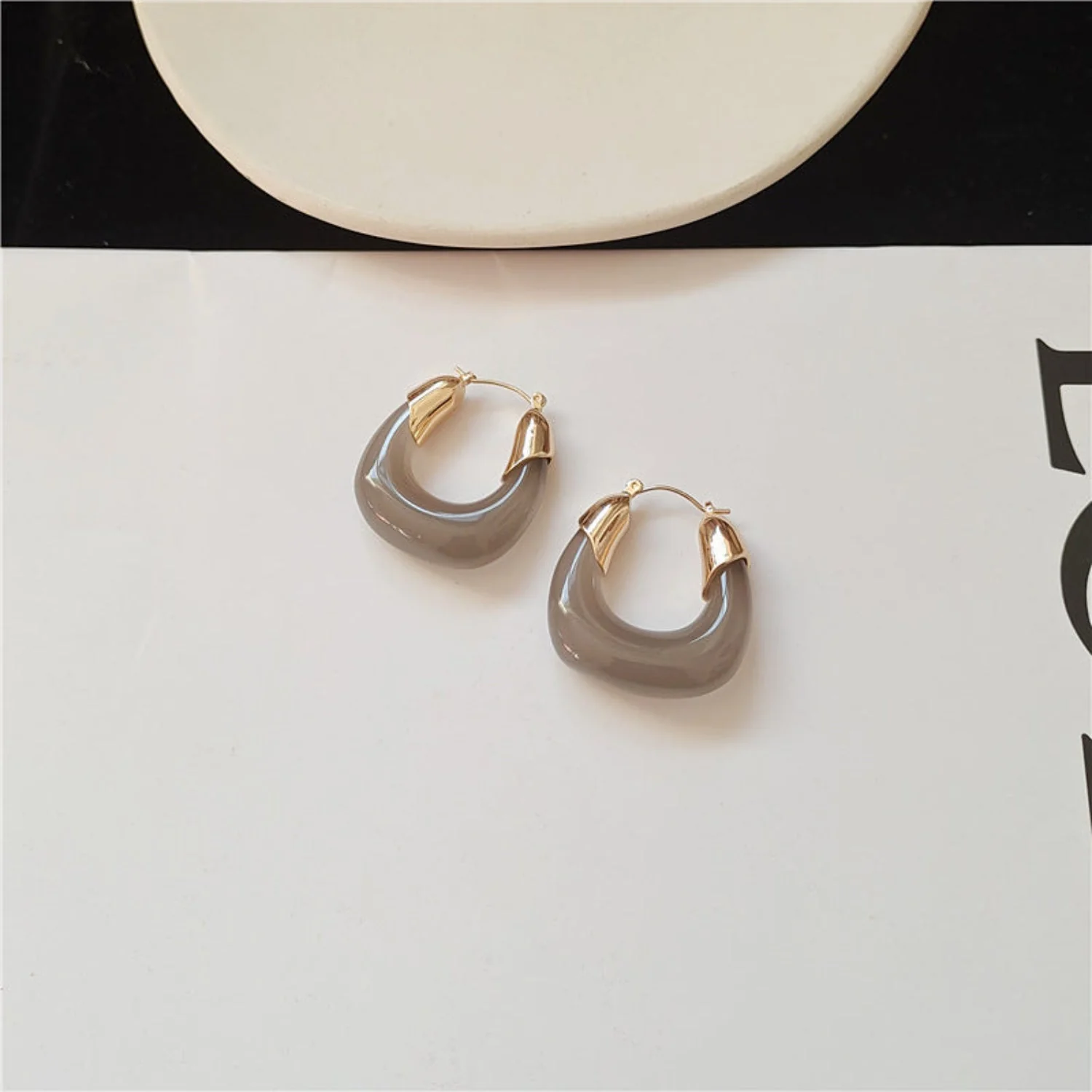Grey Hoop Earring